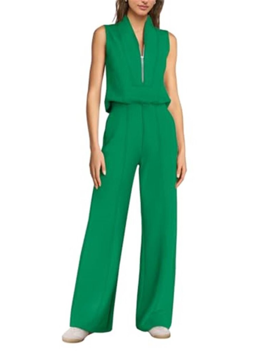 Women's Jumpsuit Dressy Sleeveless Shawl Collar Half Zip Jumpsuit